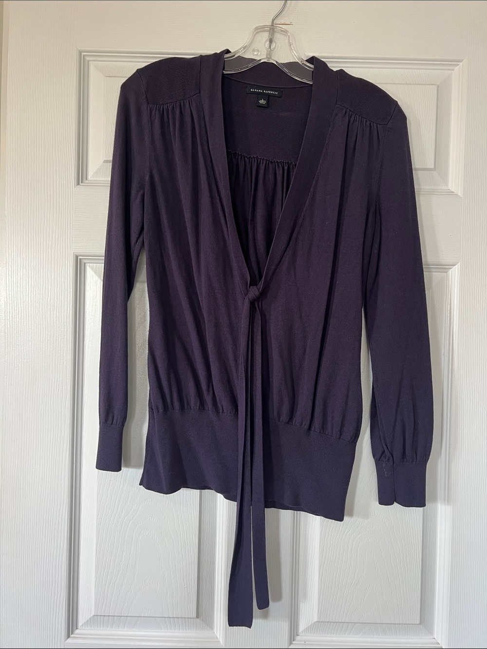 Banana Republic Deep Purple V-Neck Tie-Front Sweater